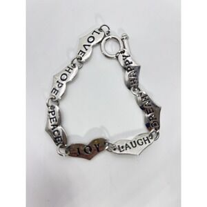 Bracelet Silver Tone‎ Heart Charm PEACE JOY LAUGH DREAM Jewelry Lobster Clasp